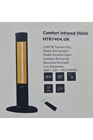 Dysis Htr-7404 2000 W Termostatlı Elektrikli Kule Tipi Infrared Isıtıcı 20 m2