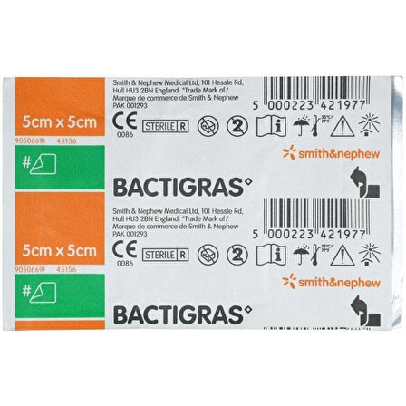 Bactigras 5x5 cm Antiseptik Tül Yara Yanık Bakım Örtüsü 1 Adet