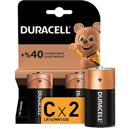 Duracell Alkalin C Orta Boy Pil 2'li Paket (LR14 / MN1400)