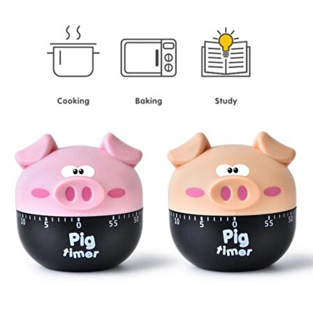 Yaratıcı Mekanik Cartoon Pig Pembe Timer 60 Dakika Sevimli Plastik Zamanlayıcı