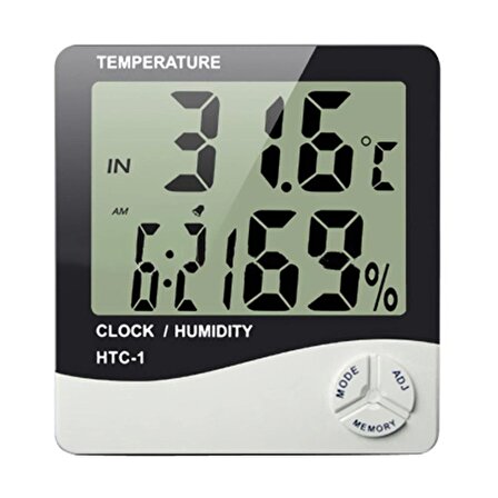 Masaüstü Dijital Termometre Nem Ölçer Saat (1243)