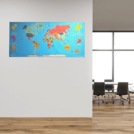 Renkli Atlas Dünya Haritası Manyetik Yapıştırıcı Gerektirmeyen Duvar Stickerı 118 CM * 56 CM (1243)