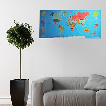 Renkli Atlas Dünya Haritası Manyetik Yapıştırıcı Gerektirmeyen Duvar Stickerı 118 CM * 56 CM (1243)