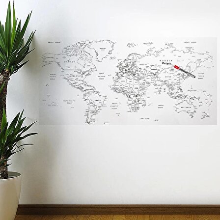 Yazılabilir Dünya Haritası Manyetik Duvar Stickerı 110 x 56 cm (1243)