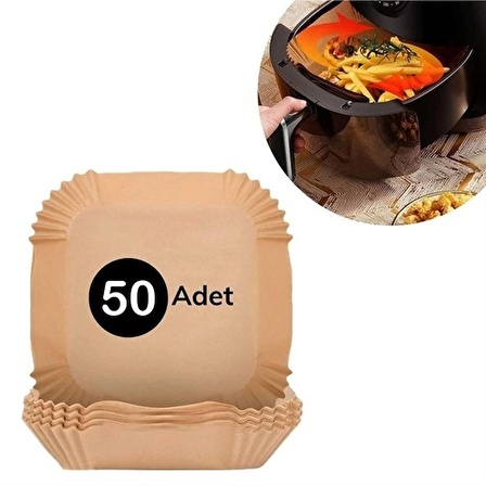 50 Adet Air Fryer Pişirme Kağıdı Tek Kullanımlık Hava Fritöz Yağ Geçirmez Yapışmaz Kare Tabak Model (1243)