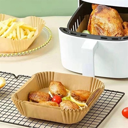 50 Adet Air Fryer Pişirme Kağıdı Tek Kullanımlık Hava Fritöz Yağ Geçirmez Yapışmaz Kare Tabak Model (1243)