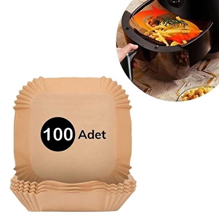 100 Adet Air Fryer Pişirme Kağıdı Tek Kullanımlık  Gıda Yağlı Kağıdı Kare Tabak Model (1243)