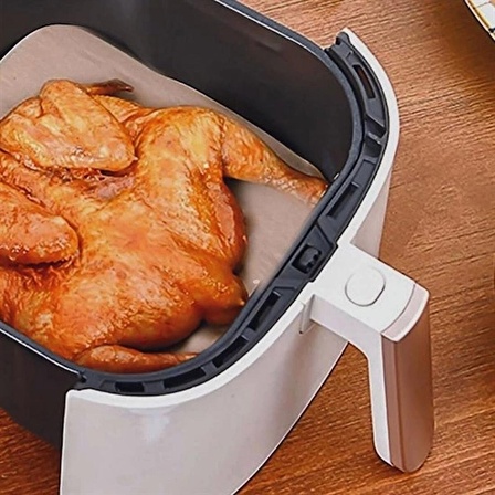 100 Adet Air Fryer Pişirme Kağıdı Tek Kullanımlık Yağ Su Geçirmez Yapışmaz Deliksiz Düz Kare Model (1243)