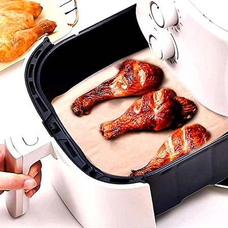 100 Adet Air Fryer Pişirme Kağıdı Tek Kullanımlık Yağ Su Geçirmez Yapışmaz Deliksiz Düz Kare Model (1243)