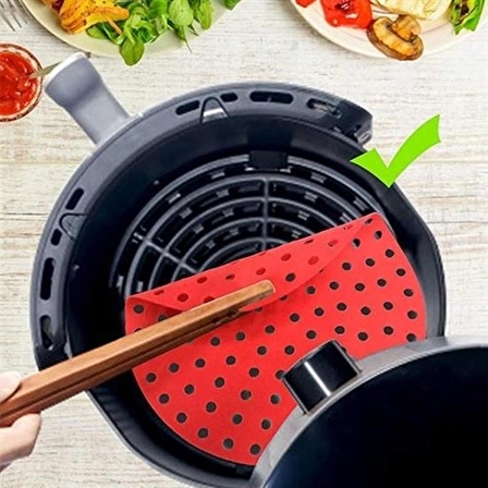 Airfryer Yuvarlak Model Pişirme Matı Kırmızı ve Yuvarlak Model Pişirme Matı Siyah 23cm (1243)