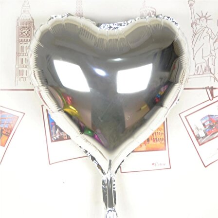 Kalp Uçan Balon Folyo Gümüş 80 cm 32 inç (1243)