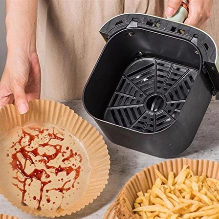 50 Adet Air Fryer Pişirme Kağıdı Tek Kullanımlık Yağ Geçirmez Yuvarlak Tabak Model PVC (1243)