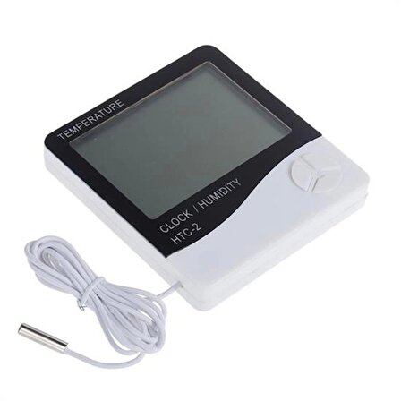 İç ve Dış Ortam Sıcaklığını Ölçebilen LCD Ekran Saat Göstergeli Alarmlı Nem Ölçer Termometre (1243)