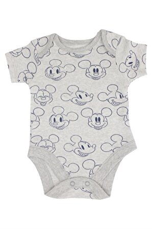 Erkek Bebek %100 Pamuk Disney Mickey Mouse Desenli Çok Renkli Kısa Kollu 3'lü Bodysuit Seti