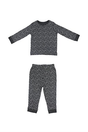 Kız Çocuk %100 Pamuk Puantiye Baskılı Siyah Pijama Takımı