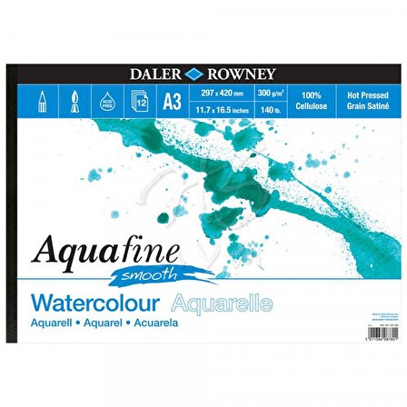 Daler Rowney Aquafine Sulu Boya Blok Hot Pressed 300g 12 Sayfa A3