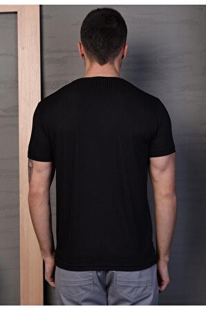 Erkek Desenli Basic Siyah T-shirt