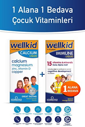 Wellkid Calcium Liquid + Wellkid Immune Liquid Çocuk Vitamin Takviyesi
