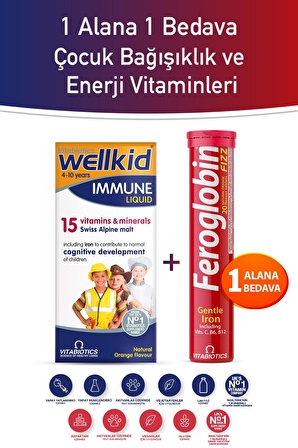 Wellkid Immune Liquid + Feroglobin Fizz Çocuk vitamin, demir vitamin takviyesi