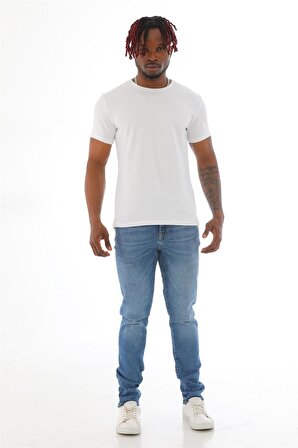 Erkek Slim Fit Pamuk Likra Basic Kısa Kol T-shirt-Beyaz