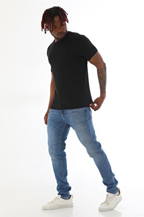 Erkek Slim Fit Modal Likra Basic Kısa Kol T-shirt-Siyah