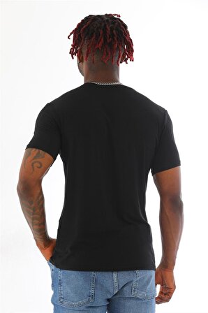 Erkek Slim Fit Modal Likra Basic Kısa Kol T-shirt-Siyah