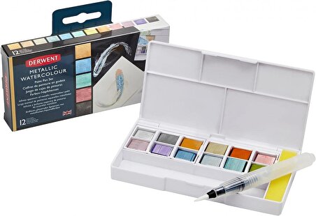 Derwent Metallic Paint Pan Set 12'li Tablet Sulu Boya Metalik Renkler / 2305657
