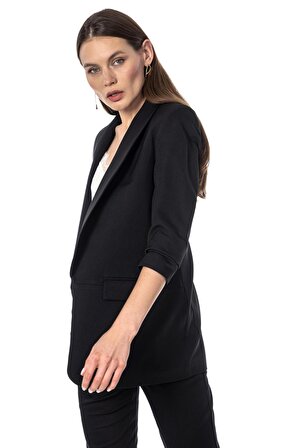 Swass Kadın Kolu Büzgülü Blazer Siyah Ceket