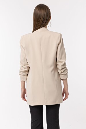 Swass Kadın Kolu Büzgülü Blazer Bej Ceket