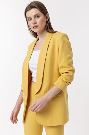 Swass Kadın Kolu Büzgülü Blazer Sarı Ceket