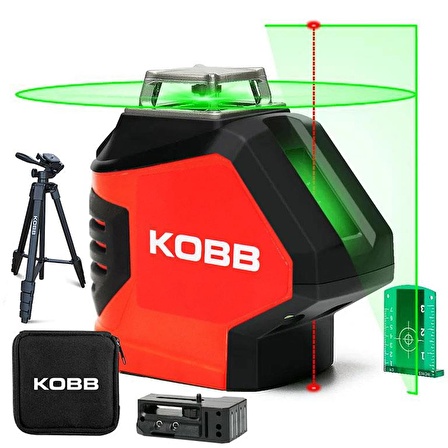 KOBB KBL88GTP 25 Metre Profesyonel Yatay 360° ve Dikey Otomatik Hizalamalı Nokta Şakül ve Yeşil Çapraz Çizgi Lazer Distomat + Tripod 