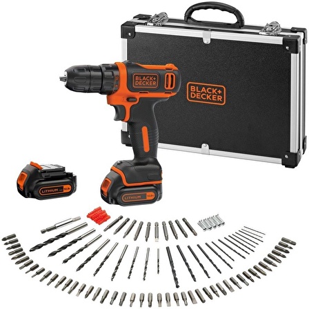 Black&Decker BDCDD12BAFC 10.8Volt/1.5Ah Li-ion Çift Akülü Vidalama ve 100 Parça Delme Vidalama Seti