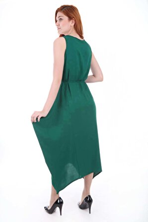 1512 Önü Nakışlı Elbise - Yeşil