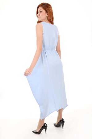 1512 Önü Nakışlı Elbise - Mavi