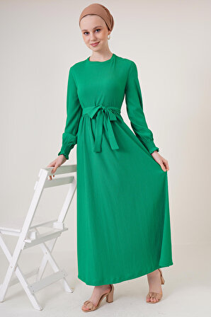 1525 Örme Tesettür Elbise - Yeşil