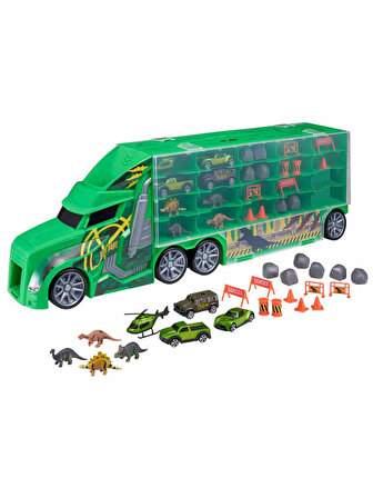 Teamsterz Dino Transporter 4 Araçlı ve 4 Dinozorlu Oyun Seti Yeşil