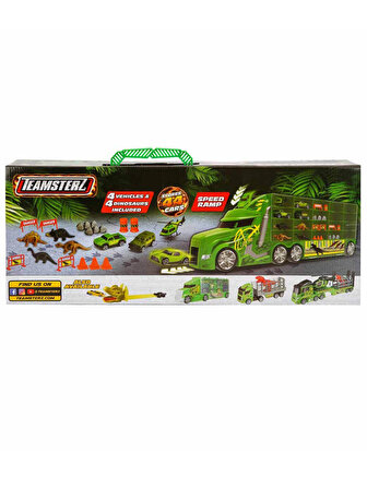 Teamsterz Dino Transporter 4 Araçlı ve 4 Dinozorlu Oyun Seti Yeşil