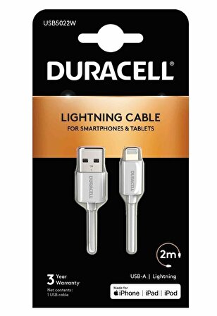 Duracell 2m Lightning to USB-A Şarj Kablosu - Beyaz