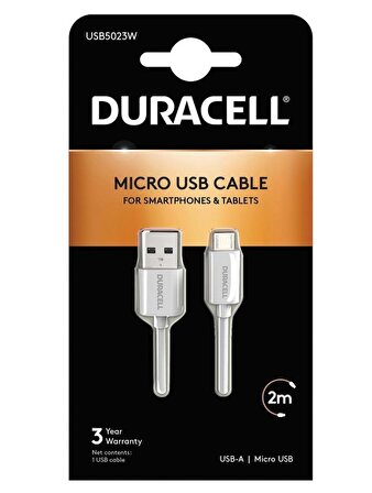 Duracell 2m USB-A to Micro USB Şarj Kablosu - Beyaz