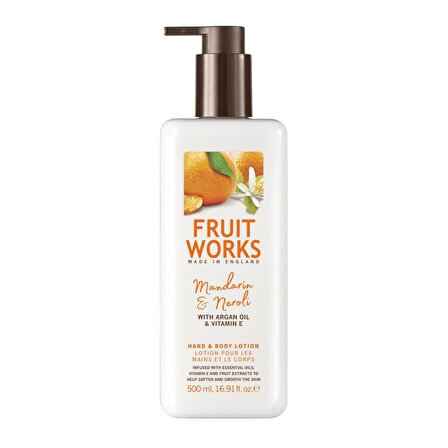 Fruit Works Nemlendirici E Vitaminli Tüm Cilt Tipleri için Mandarin & Portakal çiçeği Kokulu Vücut Losyonu 500 ml 