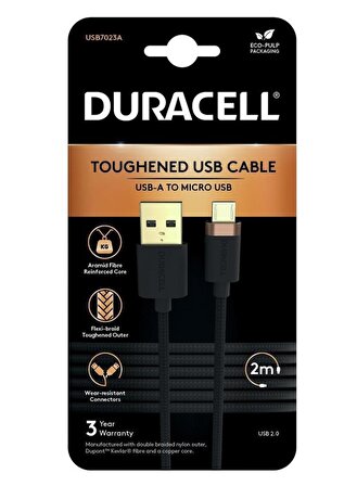 Duracell 2m USB-A to Micro USB Örgülü Şarj Kablosu - Siyah