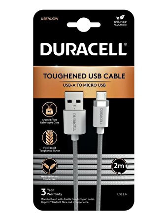 Duracell 2m USB-A to Micro USB Örgülü Şarj Kablosu - Beyaz
