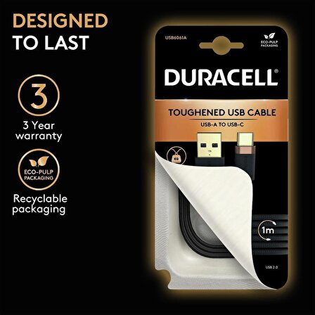 Duracell 1m USB-C to USB-C Örgülü Şarj Kablosu - Siyah