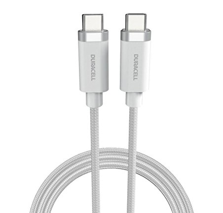 Duracell 1m USB-C to USB-C Örgülü Şarj Kablosu - Beyaz
