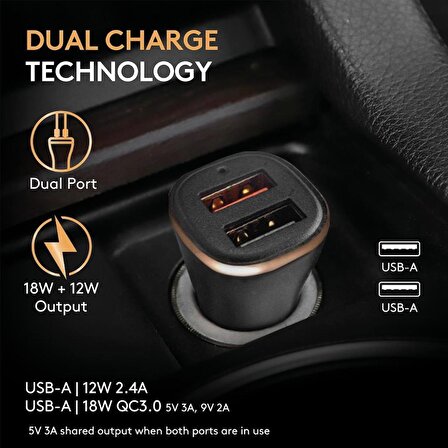 Duracell 30W Araç Şarj Başlığı ( Dual USB-A Port ) - Siyah