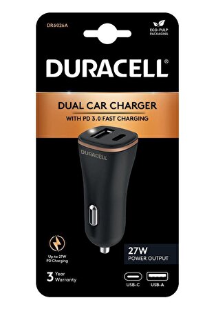 Duracell Car Charger Type-C PD18W +2.4A Black