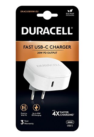 Duracell 1X USB-C PD 20W Wall Charger Beyaz