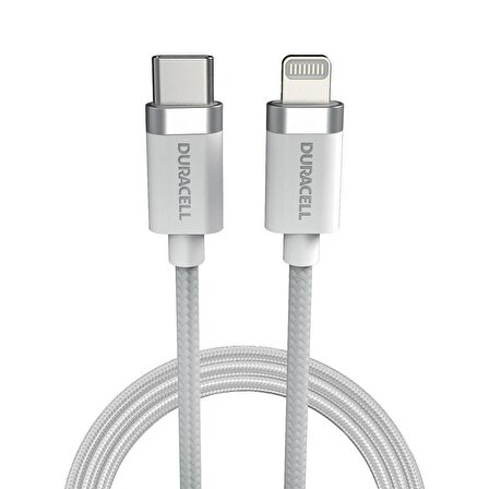 Duracell 1m Lightning to USB-C Örgülü Şarj Kablosu - Beyaz