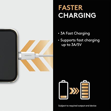 Duracell 1m Lightning to USB-A Örgülü Şarj Kablosu - Beyaz