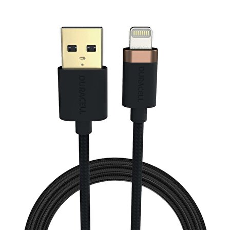 Duracell 0,3m Lightning to USB-A Örgülü Şarj Kablosu - Siyah